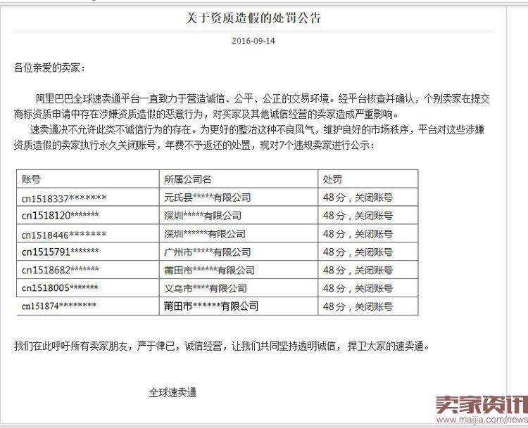 速卖通资质造假的卖家将被永久关闭账号?