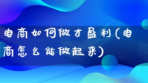 电商如何做才盈利(电商怎么能做起来)_https://www.qujiang-marathon.com_电商资讯_第1张