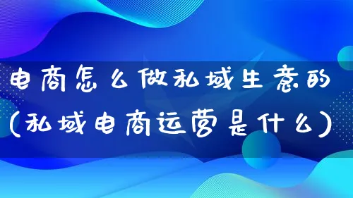 电商怎么做私域生意的(私域电商运营是什么)_https://www.qujiang-marathon.com_营销策划_第1张