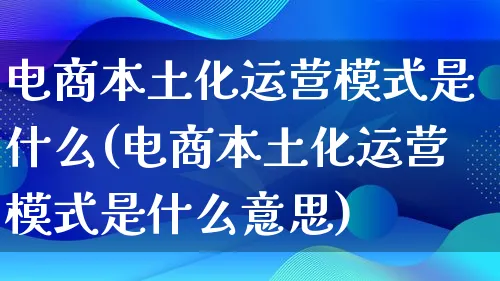 电商本土化运营模式是什么(电商本土化运营模式是什么意思)_https://www.qujiang-marathon.com_运营技巧_第1张