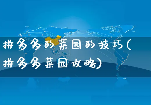 拼多多的菜园的技巧(拼多多菜园攻略)_https://www.czttao.com_拼多多电商_第1张